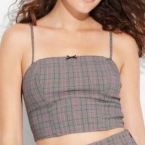 Women's Woven Tank Crop Top - Wild Fable Gray/Red Plaid